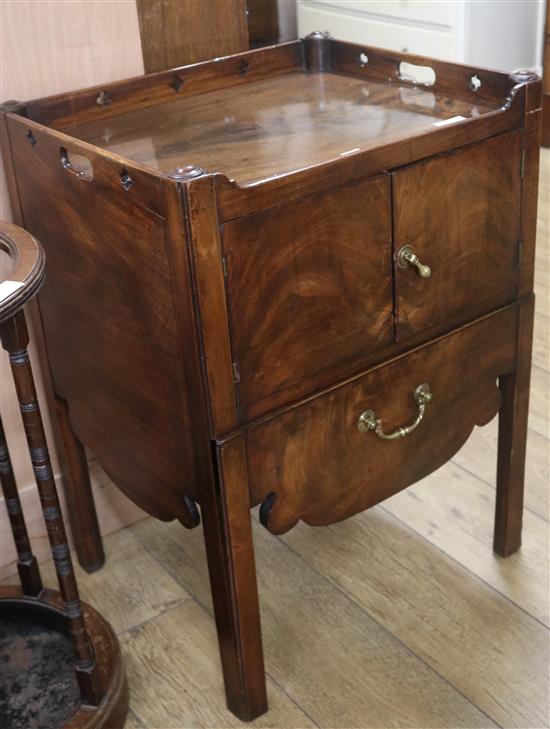 A George III mahogany galleried top night commode, W.58cm